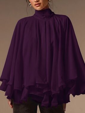 Purple High Neck Blouson Sleeve Top